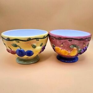 Sango Sangria 3075 Sue Zipkin Footed Fruit Bowls Set of 2 Mauve Yellow Ceramic
